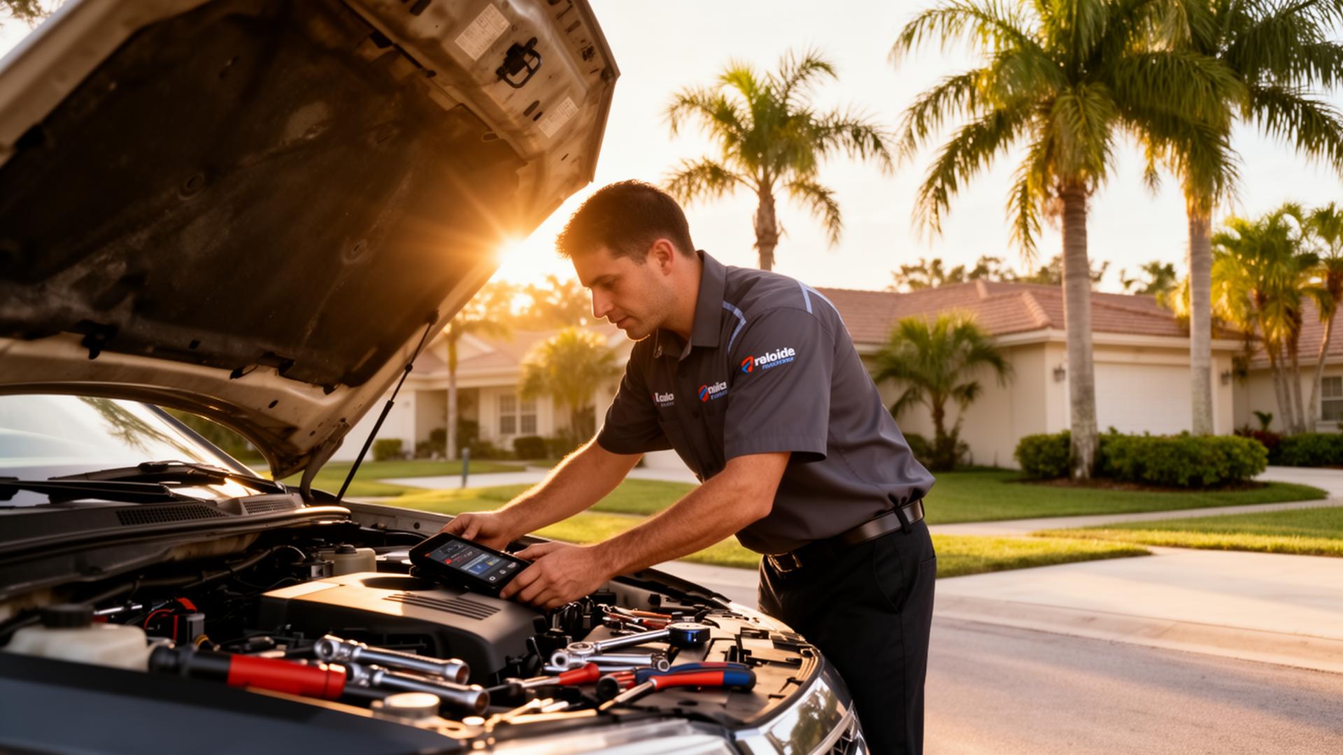 Mobile mechanic replacing a car battery in a Milwaukee driveway